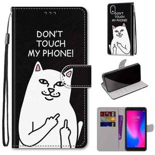 For ZTE Blade A3 2020 Coloured Drawing Cross Texture Horizontal Flip PU Leather Case with Holder & Card Slots & Wallet & Lanyard(Middle Finger White Cat)