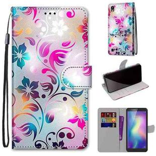 For ZTE Blade A5 2019 Coloured Drawing Cross Texture Horizontal Flip PU Leather Case with Holder & Card Slots & Wallet & Lanyard(Gradient Colorful Flower)
