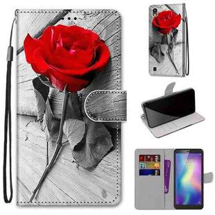For ZTE Blade A5 2019 Coloured Drawing Cross Texture Horizontal Flip PU Leather Case with Holder & Card Slots & Wallet & Lanyard(Wood Red Rose)