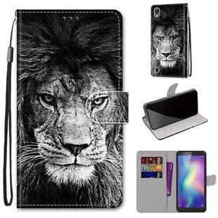 For ZTE Blade A5 2019 Coloured Drawing Cross Texture Horizontal Flip PU Leather Case with Holder & Card Slots & Wallet & Lanyard(Black White Lion Head)