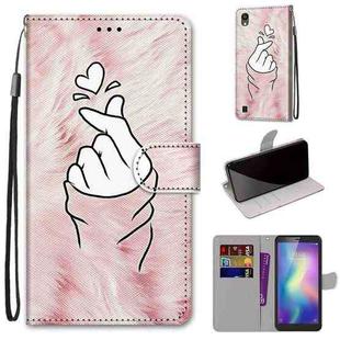 For ZTE Blade A5 2019 Coloured Drawing Cross Texture Horizontal Flip PU Leather Case with Holder & Card Slots & Wallet & Lanyard(Pink Hands Heart)