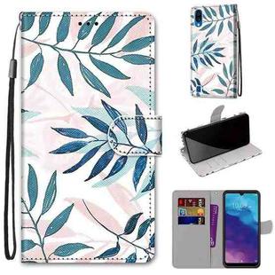 For ZTE Blade A5 2020 Coloured Drawing Cross Texture Horizontal Flip PU Leather Case with Holder & Card Slots & Wallet & Lanyard(Pink Green Leaf)