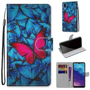 For ZTE Blade A5 2020 Coloured Drawing Cross Texture Horizontal Flip PU Leather Case with Holder & Card Slots & Wallet & Lanyard(Blue Red Butterfly)