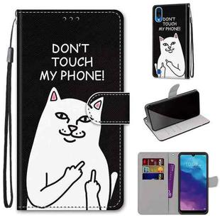 For ZTE Blade A5 2020 Coloured Drawing Cross Texture Horizontal Flip PU Leather Case with Holder & Card Slots & Wallet & Lanyard(Middle Finger White Cat)