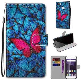For ZTE Blade A6 / A6 Lite Coloured Drawing Cross Texture Horizontal Flip PU Leather Case with Holder & Card Slots & Wallet & Lanyard(Blue Red Butterfly)