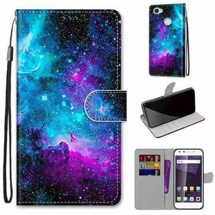 For ZTE Blade A6 / A6 Lite Coloured Drawing Cross Texture Horizontal Flip PU Leather Case with Holder & Card Slots & Wallet & Lanyard(Purple Green Starry Sky)