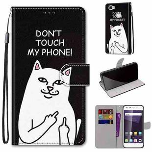 For ZTE Blade A6 / A6 Lite Coloured Drawing Cross Texture Horizontal Flip PU Leather Case with Holder & Card Slots & Wallet & Lanyard(Middle Finger White Cat)