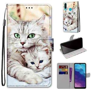 For ZTE Blade A7 2020 Coloured Drawing Cross Texture Horizontal Flip PU Leather Case with Holder & Card Slots & Wallet & Lanyard(Big Cat Holding Kitten)