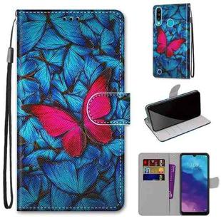 For ZTE Blade A7 2020 Coloured Drawing Cross Texture Horizontal Flip PU Leather Case with Holder & Card Slots & Wallet & Lanyard(Blue Red Butterfly)