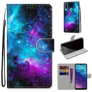 For ZTE Blade A7 2020 Coloured Drawing Cross Texture Horizontal Flip PU Leather Case with Holder & Card Slots & Wallet & Lanyard(Purple Green Starry Sky)