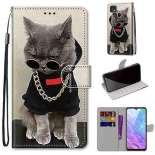 For ZTE Blade V2020 Smart Coloured Drawing Cross Texture Horizontal Flip PU Leather Case with Holder & Card Slots & Wallet & Lanyard(Golden Chain Grey Cat)