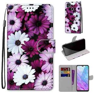 For ZTE Blade V2020 Smart Coloured Drawing Cross Texture Horizontal Flip PU Leather Case with Holder & Card Slots & Wallet & Lanyard(Chrysanthemum Pink White Purple)