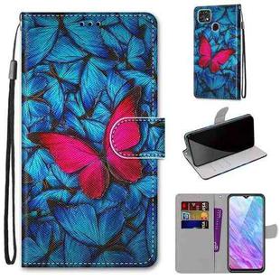 For ZTE Blade V2020 Smart Coloured Drawing Cross Texture Horizontal Flip PU Leather Case with Holder & Card Slots & Wallet & Lanyard(Blue Red Butterfly)