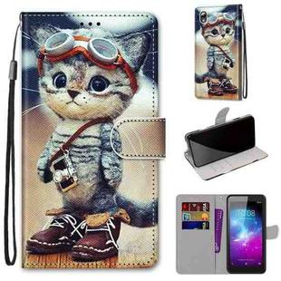 For ZTE Blade L8 / A3 2019 Coloured Drawing Cross Texture Horizontal Flip PU Leather Case with Holder & Card Slots & Wallet & Lanyard(Leather Shoes Cat)