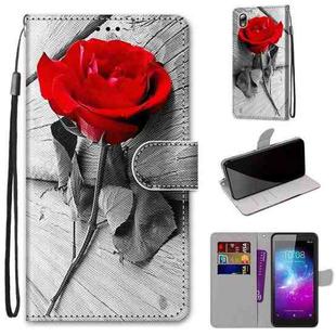 For ZTE Blade L8 / A3 2019 Coloured Drawing Cross Texture Horizontal Flip PU Leather Case with Holder & Card Slots & Wallet & Lanyard(Wood Red Rose)