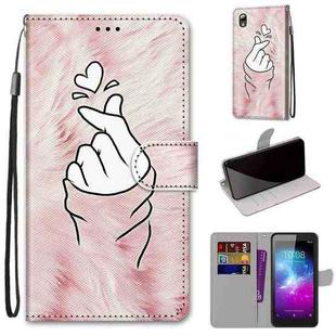 For ZTE Blade L8 / A3 2019 Coloured Drawing Cross Texture Horizontal Flip PU Leather Case with Holder & Card Slots & Wallet & Lanyard(Pink Hands Heart)