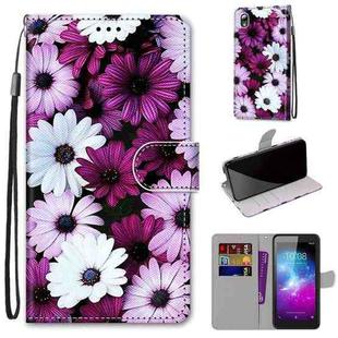 For ZTE Blade L8 / A3 2019 Coloured Drawing Cross Texture Horizontal Flip PU Leather Case with Holder & Card Slots & Wallet & Lanyard(Chrysanthemum Pink White Purple)