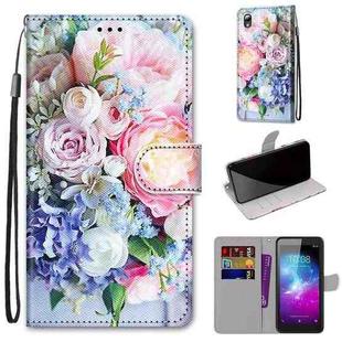 For ZTE Blade L8 / A3 2019 Coloured Drawing Cross Texture Horizontal Flip PU Leather Case with Holder & Card Slots & Wallet & Lanyard(Light Pink Bouquet)