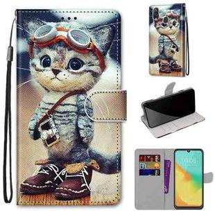 For ZTE Blade V10 Vita Coloured Drawing Cross Texture Horizontal Flip PU Leather Case with Holder & Card Slots & Wallet & Lanyard(Leather Shoes Cat)