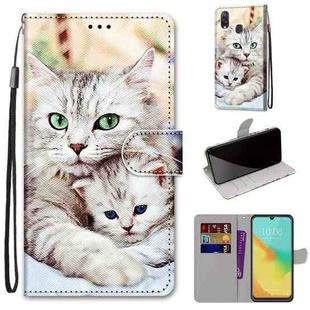 For ZTE Blade V10 Vita Coloured Drawing Cross Texture Horizontal Flip PU Leather Case with Holder & Card Slots & Wallet & Lanyard(Big Cat Holding Kitten)