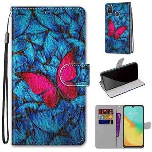 For ZTE Blade V10 Vita Coloured Drawing Cross Texture Horizontal Flip PU Leather Case with Holder & Card Slots & Wallet & Lanyard(Blue Red Butterfly)