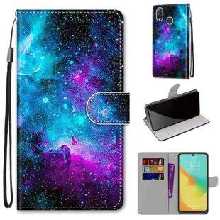 For ZTE Blade V10 Vita Coloured Drawing Cross Texture Horizontal Flip PU Leather Case with Holder & Card Slots & Wallet & Lanyard(Purple Green Starry Sky)