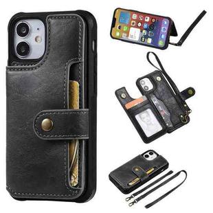 For iPhone 12 mini Shockproof Horizontal Flip Protective Case with Holder & Card Slots & Wallet & Photo Frame & Short Lanyard (Black)