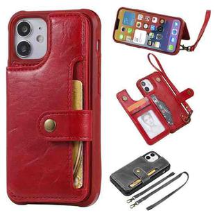 For iPhone 12 mini Shockproof Horizontal Flip Protective Case with Holder & Card Slots & Wallet & Photo Frame & Short Lanyard (Red)