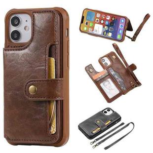 For iPhone 12 mini Shockproof Horizontal Flip Protective Case with Holder & Card Slots & Wallet & Photo Frame & Short Lanyard (Coffee)