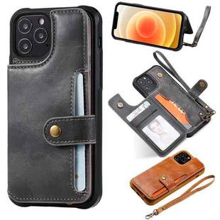 For iPhone 12 / 12 Pro Shockproof Horizontal Flip Protective Case with Holder & Card Slots & Wallet & Photo Frame & Short Lanyard(Grey)