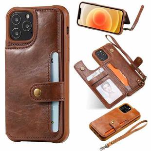 For iPhone 12 / 12 Pro Shockproof Horizontal Flip Protective Case with Holder & Card Slots & Wallet & Photo Frame & Short Lanyard(Coffee)
