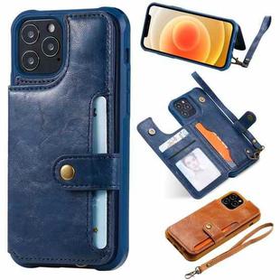 For iPhone 12 / 12 Pro Shockproof Horizontal Flip Protective Case with Holder & Card Slots & Wallet & Photo Frame & Short Lanyard(Blue)