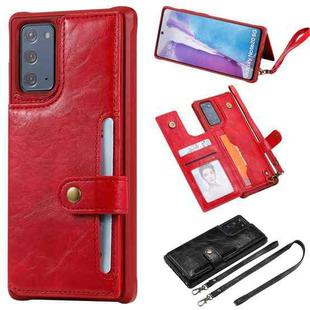Shockproof Horizontal Flip Protective Case with Holder & Card Slots & Wallet & Photo Frame & Short Lanyard For Samsung Galaxy Note20(Red)