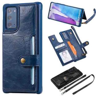 Shockproof Horizontal Flip Protective Case with Holder & Card Slots & Wallet & Photo Frame & Short Lanyard For Samsung Galaxy Note20(Blue)