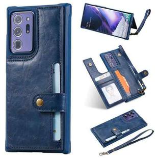 Shockproof Horizontal Flip Protective Case with Holder & Card Slots & Wallet & Photo Frame & Short Lanyard For Samsung Galaxy Note20 Ultra(Blue)