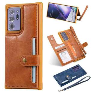 Shockproof Horizontal Flip Protective Case with Holder & Card Slots & Wallet & Photo Frame & Short Lanyard For Samsung Galaxy Note20 Ultra(Brown)