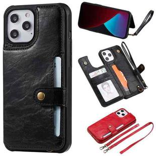 For iPhone 12 Pro Max Shockproof Horizontal Flip Protective Case with Holder & Card Slots & Wallet & Photo Frame & Short Lanyard(Black)