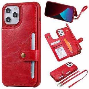For iPhone 12 Pro Max Shockproof Horizontal Flip Protective Case with Holder & Card Slots & Wallet & Photo Frame & Short Lanyard(Red)