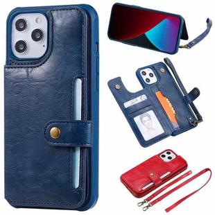 For iPhone 12 Pro Max Shockproof Horizontal Flip Protective Case with Holder & Card Slots & Wallet & Photo Frame & Short Lanyard(Blue)