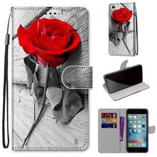 Coloured Drawing Cross Texture Horizontal Flip PU Leather Case with Holder & Card Slots & Wallet & Lanyard For iPhone 6 / 6s(B10 Wood Red Rose)