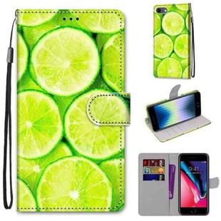 For iPhone SE 2022 / SE 2020 / 8 / 7 Coloured Drawing Cross Texture Horizontal Flip PU Leather Case with Holder & Card Slots & Wallet & Lanyard(Green Lemon)