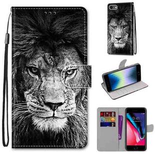 For iPhone SE 2022 / SE 2020 / 8 / 7 Coloured Drawing Cross Texture Horizontal Flip PU Leather Case with Holder & Card Slots & Wallet & Lanyard(B11 Black White Lion Head)