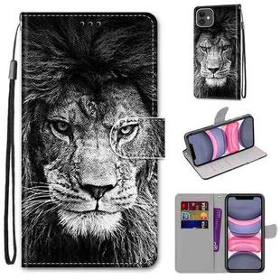 For iPhone 11 Coloured Drawing Cross Texture Horizontal Flip PU Leather Case with Holder & Card Slots & Wallet & Lanyard (B11 Black White Lion Head)