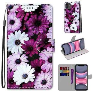 For iPhone 11 Coloured Drawing Cross Texture Horizontal Flip PU Leather Case with Holder & Card Slots & Wallet & Lanyard (Chrysanthemum Pink White Purple)