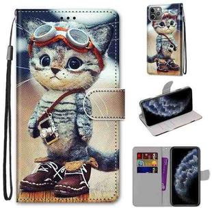 For iPhone 11 Pro Coloured Drawing Cross Texture Horizontal Flip PU Leather Case with Holder & Card Slots & Wallet & Lanyard (Leather Shoes Cat)