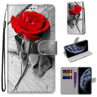 For iPhone 11 Pro Coloured Drawing Cross Texture Horizontal Flip PU Leather Case with Holder & Card Slots & Wallet & Lanyard (B10 Wood Red Rose)