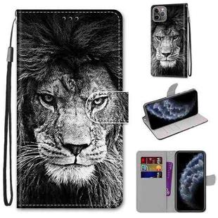 For iPhone 11 Pro Coloured Drawing Cross Texture Horizontal Flip PU Leather Case with Holder & Card Slots & Wallet & Lanyard (B11 Black White Lion Head)