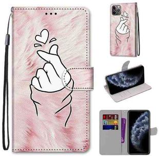 For iPhone 11 Pro Coloured Drawing Cross Texture Horizontal Flip PU Leather Case with Holder & Card Slots & Wallet & Lanyard (Pink Hands Heart)
