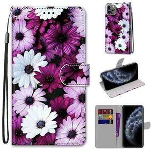 For iPhone 11 Pro Coloured Drawing Cross Texture Horizontal Flip PU Leather Case with Holder & Card Slots & Wallet & Lanyard (Chrysanthemum Pink White Purple)