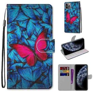 For iPhone 11 Pro Coloured Drawing Cross Texture Horizontal Flip PU Leather Case with Holder & Card Slots & Wallet & Lanyard (Blue Red Butterfly)